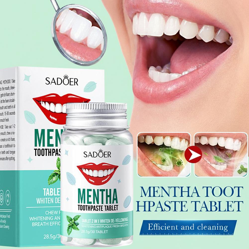 Teeth Whitening Gum - 30 Buah Tablet Pasta Gigi Padat