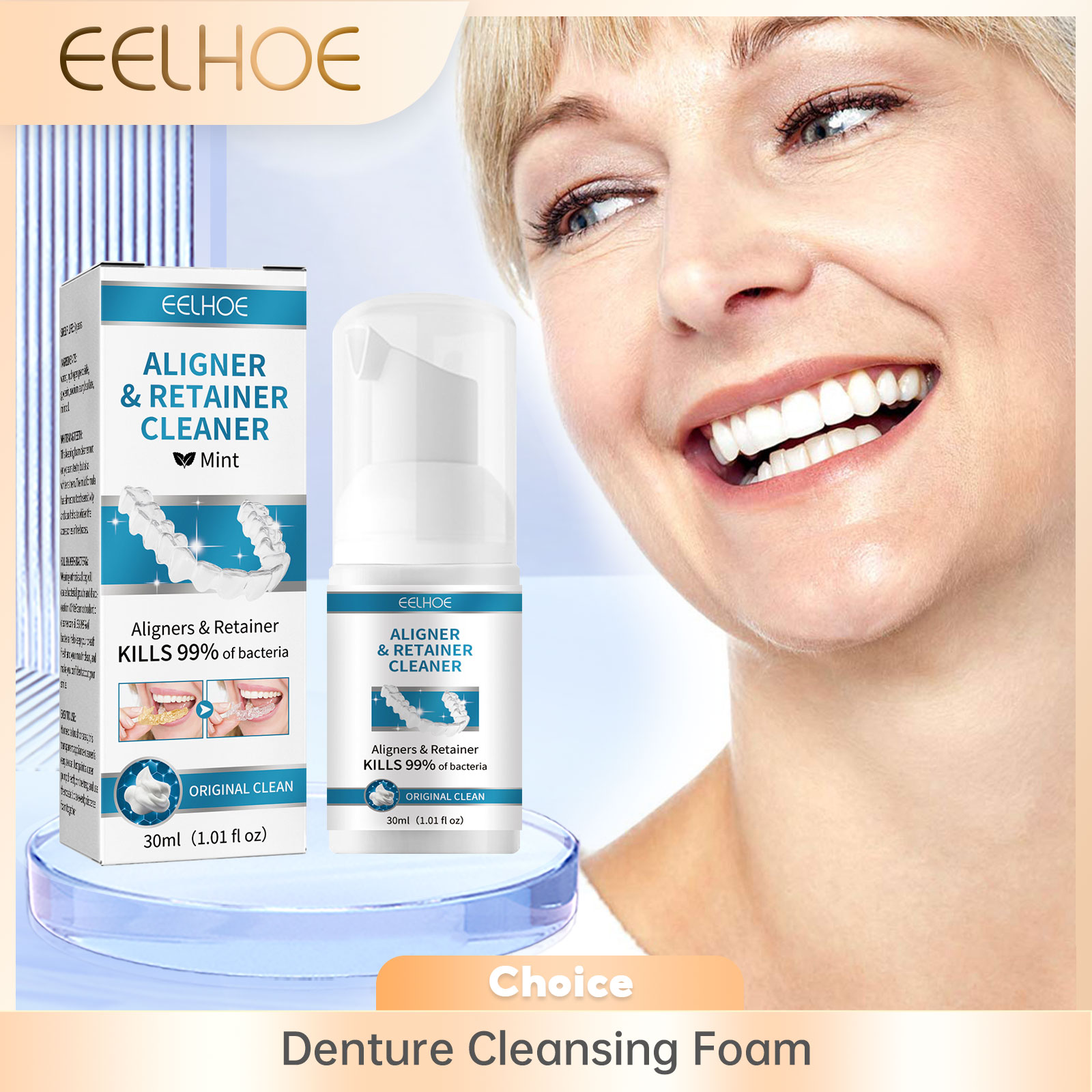 Teeth Whitening Foam Toothpaste - Penyelaras pembersih gigi palsu, busa pembersih